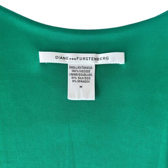 Diane von Furstenberg  Wrap Top Sz.M Green Sash Black Belt Bow Long Sleeve - Picture 10 of 16